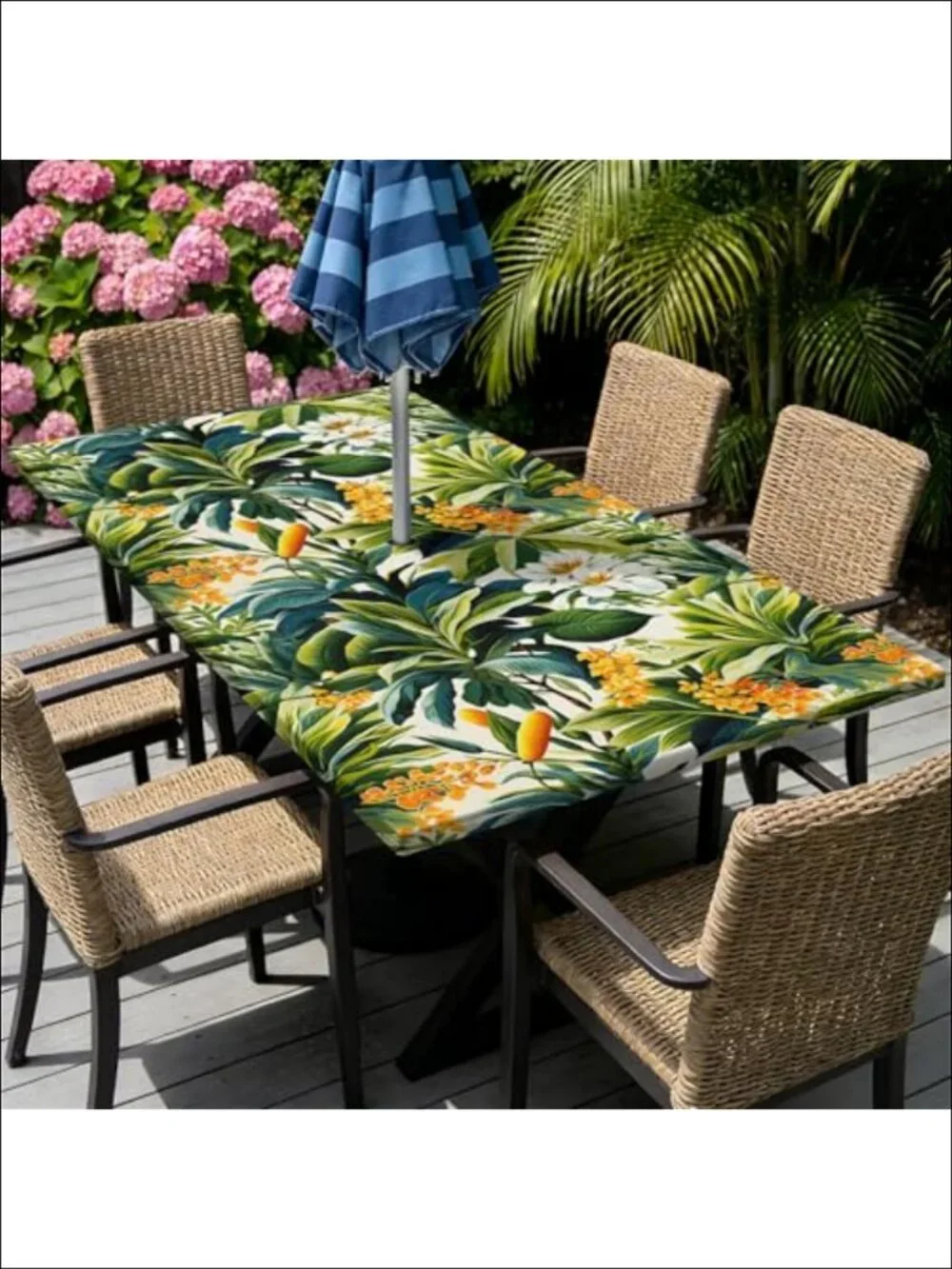Outdoor Tablecloth w/ Umbrella Hole Zippered Fitted Waterproof Polyester 48x30